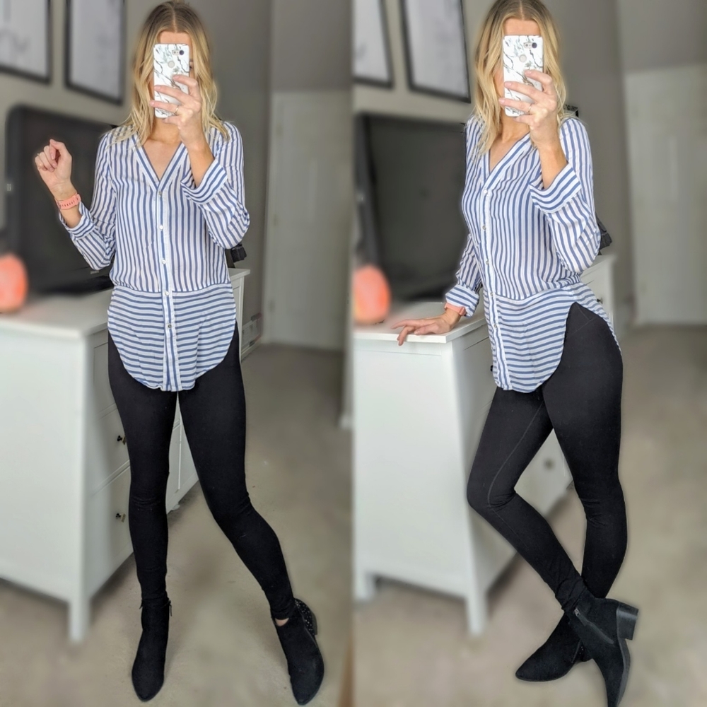 H&M Blue and White Striped Blouse